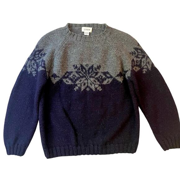 Vintage J Crew Hand Knit Wool Sweater Women Small Winter Chunky Blue Grey Preppy - Picture 1 of 7